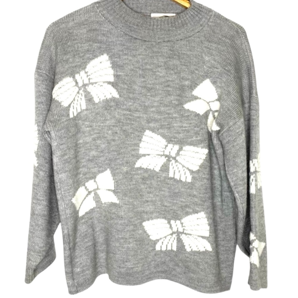 Vintage 90’s Bow Themed Sweater Gray White Bows Size XL - Picture 7 of 7